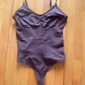 Brown Cowl Neck Bodysuit Adjustable Straps Thong Back XXL
